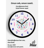 İsme Özel Kuş ve Gökkuşağı Desenli Çocuk Odası Duvar Saati Orta Boy 30 cm Siyah Camlı Sessiz