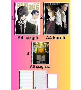 91 days 3 adet defter seti A4 büyük boy 72 sayfa çizgili_kareli + A5 çizgisiz defter seti