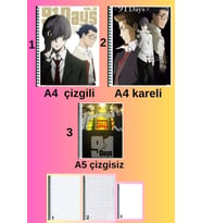 91 days 3 adet defter seti A4 büyük boy 72 sayfa çizgili_kareli + A5 çizgisiz defter seti