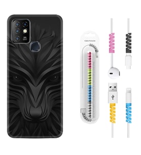 INFINIX Hot 8 9 10 11S Hot 10 Play 10T Kılıf Kablo Koruma Spiral Silikon Black Fox 1325