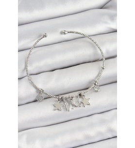 Pirinç Zirkon Taşlı Kelebek Ve Yıldız Model Gümüş Renk Charm Bileklik 5886 - SSSSSS6990-963