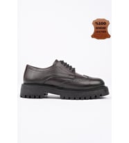 Muggo AMOUR  Bağcıklı Hakiki Deri Kalın Taban Günlük Casual Makosen Kadın Loafer Ayakkabı (Kahverengi)