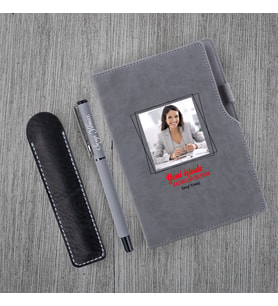 Kişiye Özel Yeni İş Temalı Gri Defter & Gri Roller Kalem