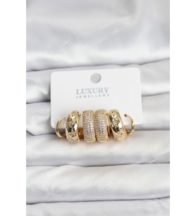 Zirkon Taşlı Pirinç Gold Renk Halka Kadın Küpe Seti - TJ-BKP11489