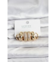 Zirkon Taşlı Pirinç Gold Renk Halka Kadın Küpe Seti - TJ-BKP11489
