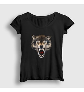 Presmono Kadın Siyah Rage Wolf Kurt T-Shirt 307159tt