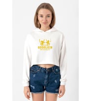 Gen V Godolkin University Logo Ekru Kadın Crop Kapşonlu