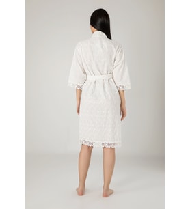 Kimono Keten Pamuklu Bayan Sabahlık (Krem)
