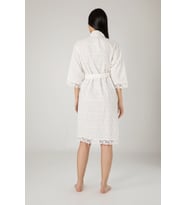 Kimono Keten Pamuklu Bayan Sabahlık (Krem)