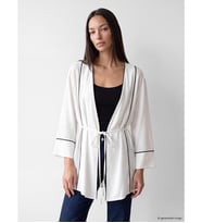 LCW STUDIO Beyaz V Yaka Çizgili Kadın Kimono