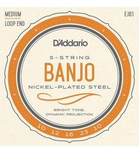 D'Addario EJ61 5 Telli Banjo Tel Seti - 10-23 Medium (Profesyonel)  Nikel Sargı, Parlak Tını Karakteri ve Standart 5 Telli Banjo Konfigürasyonu