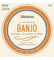 D'Addario EJ61 5 Telli Banjo Tel Seti - 10-23 Medium (Profesyonel)  Nikel Sargı, Parlak Tını Karakteri ve Standart 5 Telli Banjo Konfigürasyonu