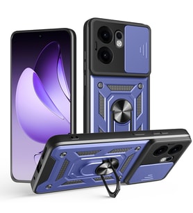 Oppo Reno 13F 5G Uyumlu Kılıf Magnetik Standlı Kamera Korumalı Zore Sürgülü Vega Kapak (Mavi)