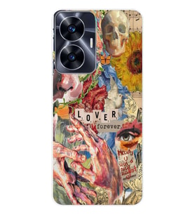 Realme C55 Uyumlu Aesthetic Vintage Kolaj Desenli Şeffaf Telefon Kılıfı