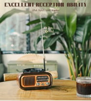Telefon Standlı Hediyelik Nostaljik Radyo Solar Güneş Panelli Eskitme Model FM Radyo Bluetooth Hoparlör RX-BT628S (Kahverengi)