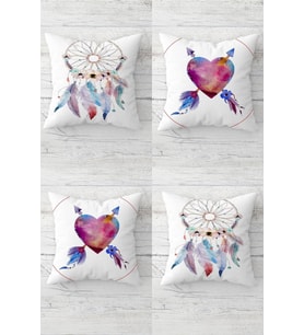 Kalp ve Dream Catcher Desenli Gizli Fermuarlı Kırlent Kılıfı Koltuk Yastık Kılıfı Takım(4ADET) (Mor)