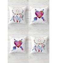 Kalp ve Dream Catcher Desenli Gizli Fermuarlı Kırlent Kılıfı Koltuk Yastık Kılıfı Takım(4ADET) (Mor)