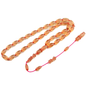 Şeffaf Beyzi Kesim 12x7 mm Ateş Kehribar Sistem Püsküllü Tesbih