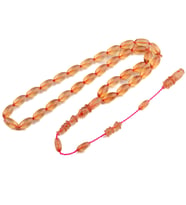 Şeffaf Beyzi Kesim 12x7 mm Ateş Kehribar Sistem Püsküllü Tesbih
