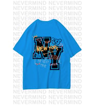 Unisex Kadın Erkek NY-ME Özel Tasarım Sırt Baskılı  Oversize Tshirt (Bebe Mavi)