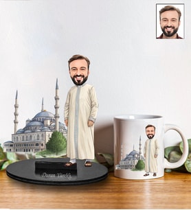 Kişiye Özel Camii Hocası Tasarımlı Karikatür Biblo Ve Kupa Hediye Seti 275