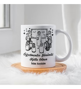Öğretmenler Günü İçin Kişiye Özel Porselen Kupa Bardak - BY-KP-0000288 (Beyaz)
