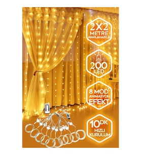 200 LED'li 2x2 Metre Animasyonlu Perde LED Işık - Günışığı
