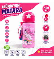 Alüminyum Matara 500 ML Çocuk Su Matarası Pipetli Sızdırmaz Dayanıklı Taşıma İpli