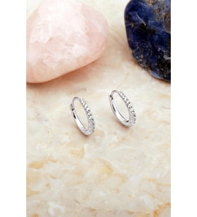 13 Mm Taşlı Mini Rodyumlu Gümüş Halka Küpe 7109