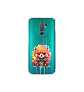 Redmi 9 ile Uyumlu Splash Tilki Tasarımlı Şeffaf Silikon Kılıf