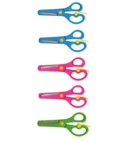 Neon Plastik Korumalı Küt Uçlu Yaylı Çocuk Okul Makası 5 li Set