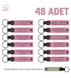 Pembe & S Kahve, Düğün Konuklarına Özel Anı 48'li Set, Kişiselleştirilebilir Hatıra Deri Anahtarlık
