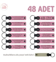 Pembe & S Kahve, Düğün Konuklarına Özel Anı 48'li Set, Kişiselleştirilebilir Hatıra Deri Anahtarlık
