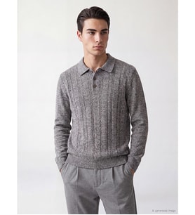 LC WAIKIKI Gri Polo Yaka Desenli Erkek Triko Kazak