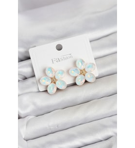 Beyaz Renk Kristal Taşlı Çiçek Model Kadın Küpe 5886 - SSSSSS1037-4263