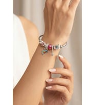 Gökkuşağı ve Sanat Temalı Charm Detaylı Silver Antrasit Bijuteri Kelepçe Bileklik