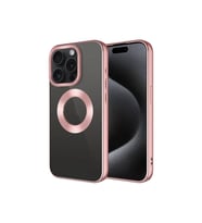Apple iPhone 15 Pro Uyumlu Kılıf Tek Kamera Çerçeveli Logo Gösteren Zore Omega Kapak (Rose Gold Altın)
