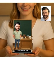 Kişiye Özel Öğretmen Karikatürlü 18 cm MDF Masaüstü Biblo - Öğretmen Hediyesi Öğretmene Özel Hediye