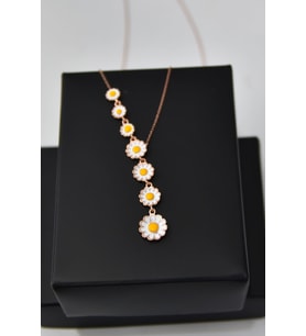 Papatya Silver 925 Ayar Gümüş Rose Kaplama Mineli Sıralı Papatya Kolye