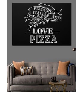 "Love Pizza" Pizza İtalian Vintage Siyah Beyaz Afiş Dekoratif Kanvas - Mdf Ahşap Tablo