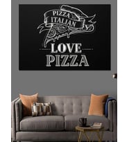 "Love Pizza" Pizza İtalian Vintage Siyah Beyaz Afiş Dekoratif Kanvas - Mdf Ahşap Tablo