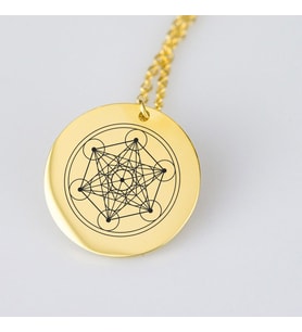 Altın Kaplama Metatron Disk Gümüş Kolye