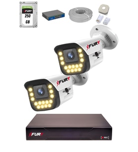 FURY 15 Warm LED Ip Güvenlik Kamera Seti 2 Kameralı Sesli 4mp Gece Renkli Su Geçirmez 1403s 250GB