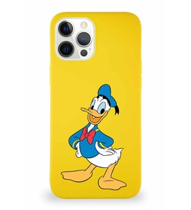 Apple iPhone 12 Pro Max Soft Premier Kapak Donald Duck-C Tasarımlı Silikon Kılıf - Sarı (Şeffaf)