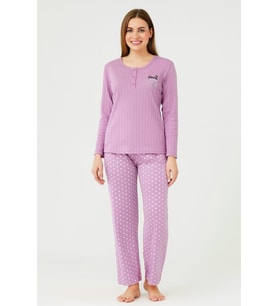Kadın 05002 Uzun Kol % 100 Pamuk Raporlu İnterlok Pijama Takımı