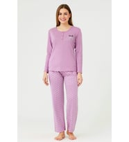 Kadın 05002 Uzun Kol % 100 Pamuk Raporlu İnterlok Pijama Takımı
