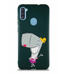 Samsung Galaxy A11 Soft Premier Kapak Pearl Yengeç Tasarımlı Silikon Kılıf - Yeşil (Şeffaf)