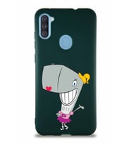 Samsung Galaxy A11 Soft Premier Kapak Pearl Yengeç Tasarımlı Silikon Kılıf - Yeşil (Şeffaf)