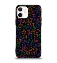 Apple iPhone 12 Mini Uyumlu Lansman Kılıf Hello Kitty Tasarımlı İçi Kadife Kapak-Siyah (Şeffaf)