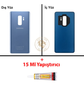 Samsung Galaxy S9 Plus Mavi Renk Arka Kapak + B7000 Yapıştırıcı Arka Cam Batarya Kapağı Pil Kapağı Lazer Kesim Back Cover Galaxy S9 Plus Uyumlu